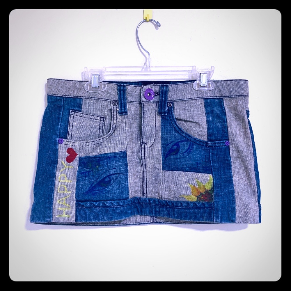 Handcrafted artist design jeans skirt